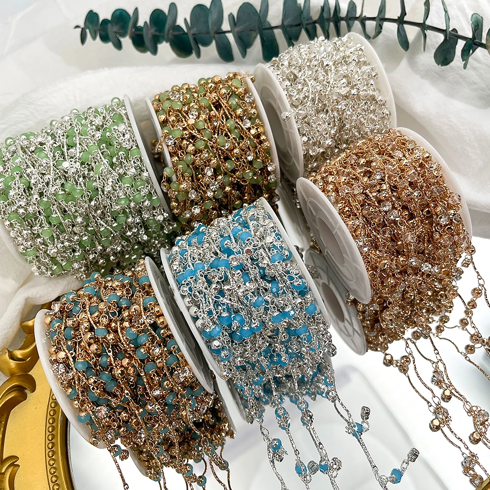 0,5 meter 1 meter groen kristalglas lantaarn kralen charme koperen ketting DIY ketting armband kralen ketting sieraden maken materialen