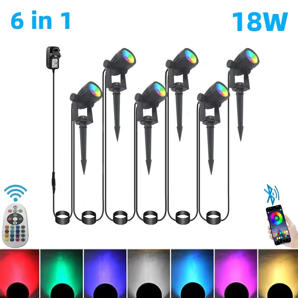Outdoor Smart Landscape Spotlight APP en afstandsbediening 16 miljoen kleuren IP65 waterdicht voor pad binnenplaats tuinen achtertuin