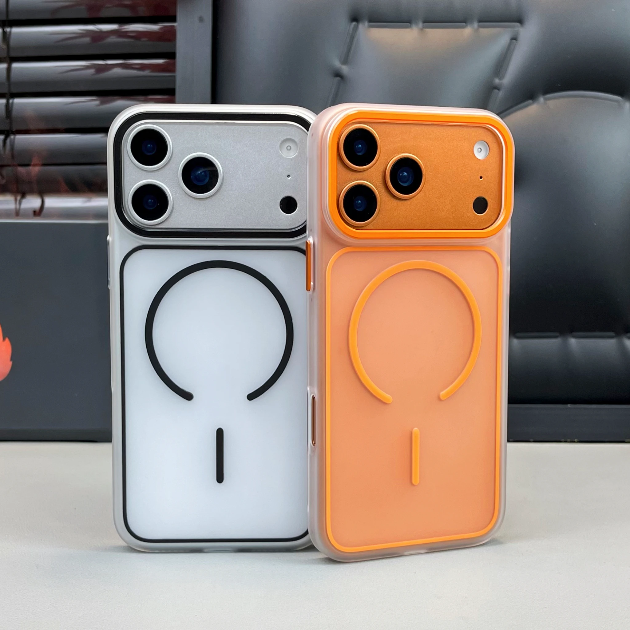 

Luxury Translucent Matte Frosted PC Phone Case with Metal Button For iPhone 17 Air 15 16 17Pro Max For Magsafe Magnetic Cover