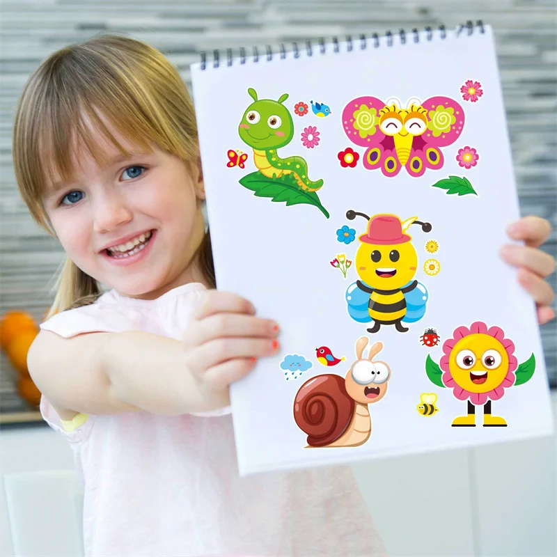 Kids Puzzle Stickers Make-a-face DIY Sun Flower Tree Bug Snails Butterfly Sticker School Classroom Children Early Education Toys