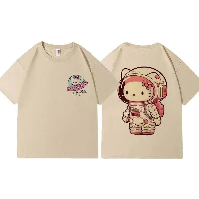 Hello Kitty New Cotton Short Sleeve T-shirts American T Shirt For Men Clothing Style Fashion Loose Tee Shirts Couples Summer Top