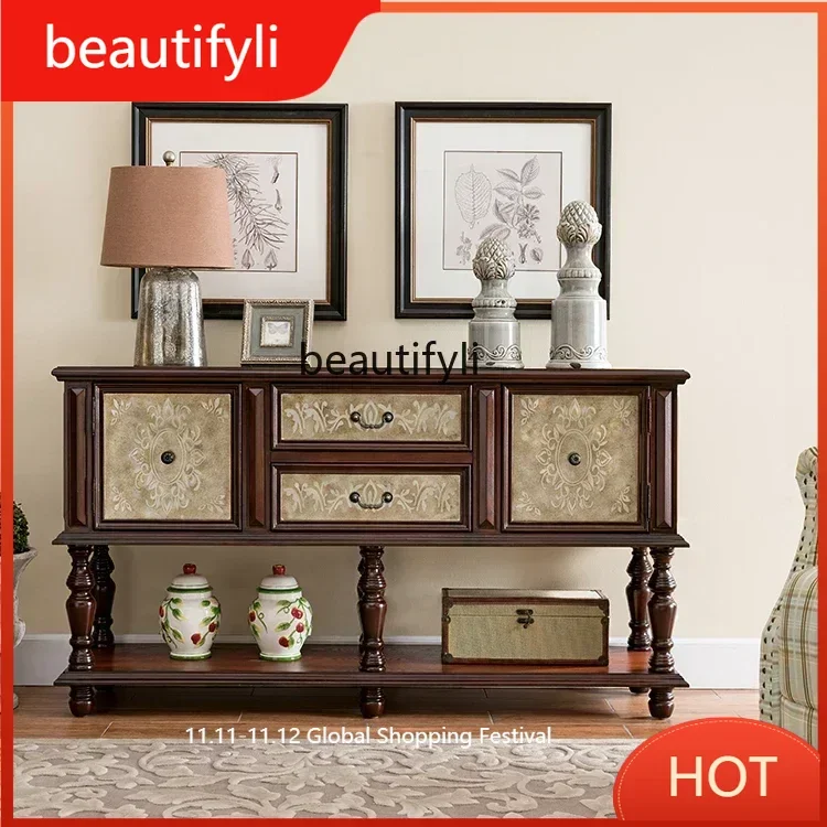 

l American side cabinet black walnut door cabinet solid wood corridor living room side cabinet sofa backrest D80