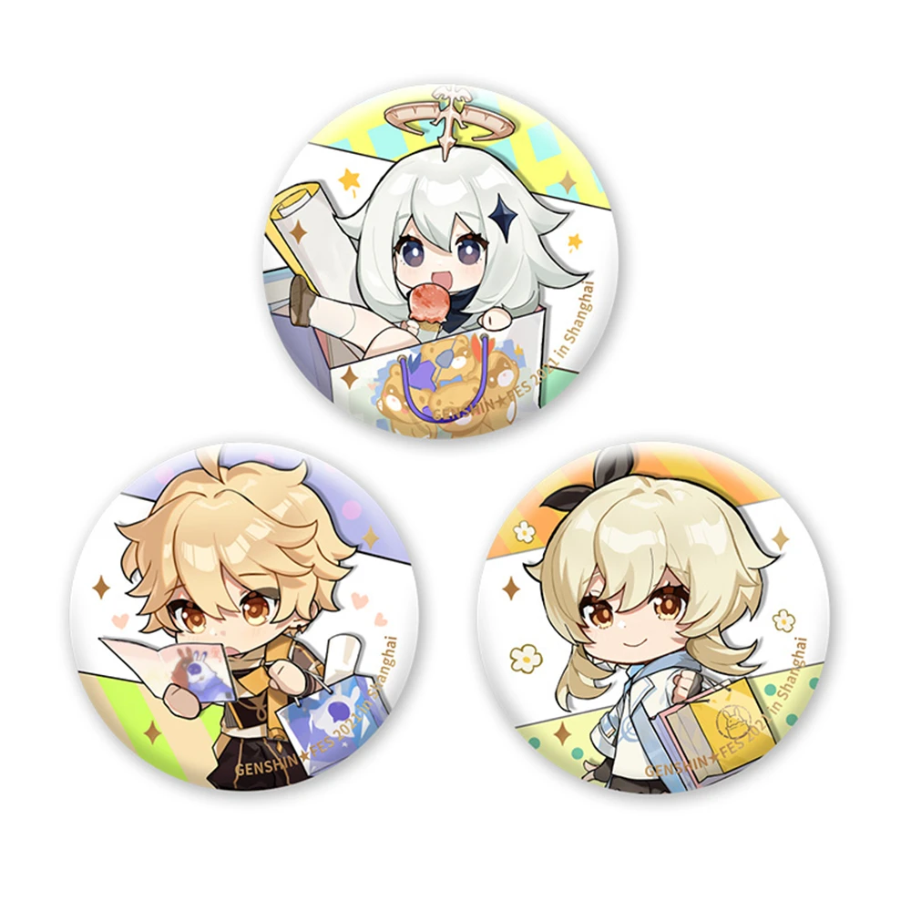 58 مللي متر لعبة Genshin تأثير بايمون لومين الأثير تأثيري زي شارة دبوس SPTE صفيح بروش الدعامة عيد الميلاد جيلف