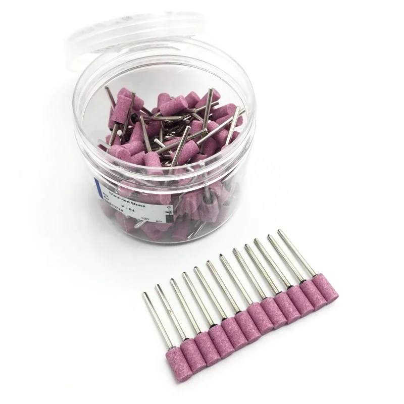 100pcs/box Dental Medium Gravel Ceramic Stone Pink Polishing Burs for Metal Alloy Dental Polisher 2.35mm Shank 10types Optional