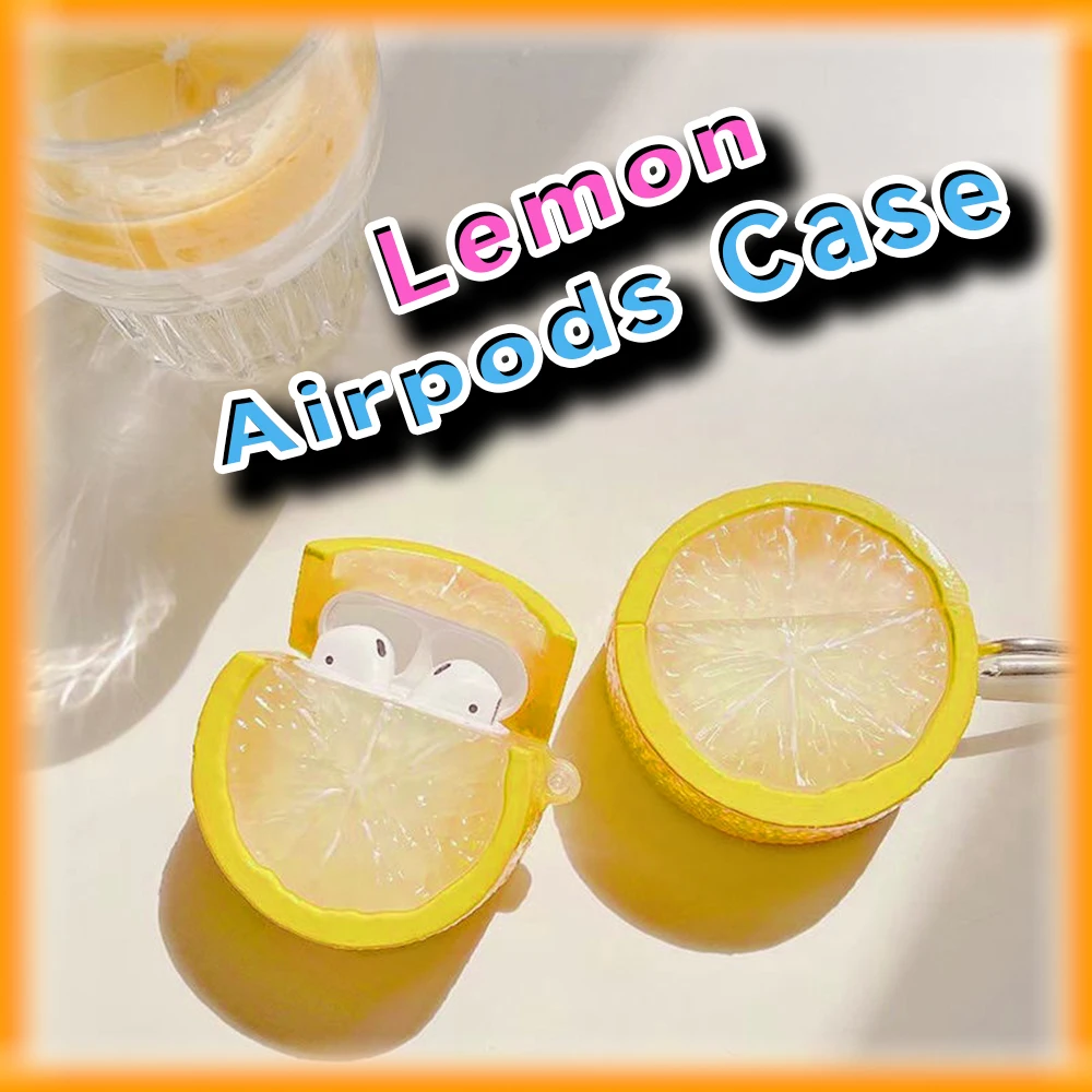 Kawaii Lemon 3D Anti-Scratch headphone Case for Airpods 2 3 Pro Cute creative Protective Cover with Keychain Pendant