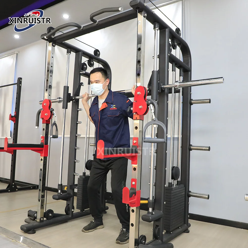 Unisex Adjustable Steel Power Cage Gym Rack Multi-Function Fitness Equipment for Squat  Exercise Multi Smith Machine