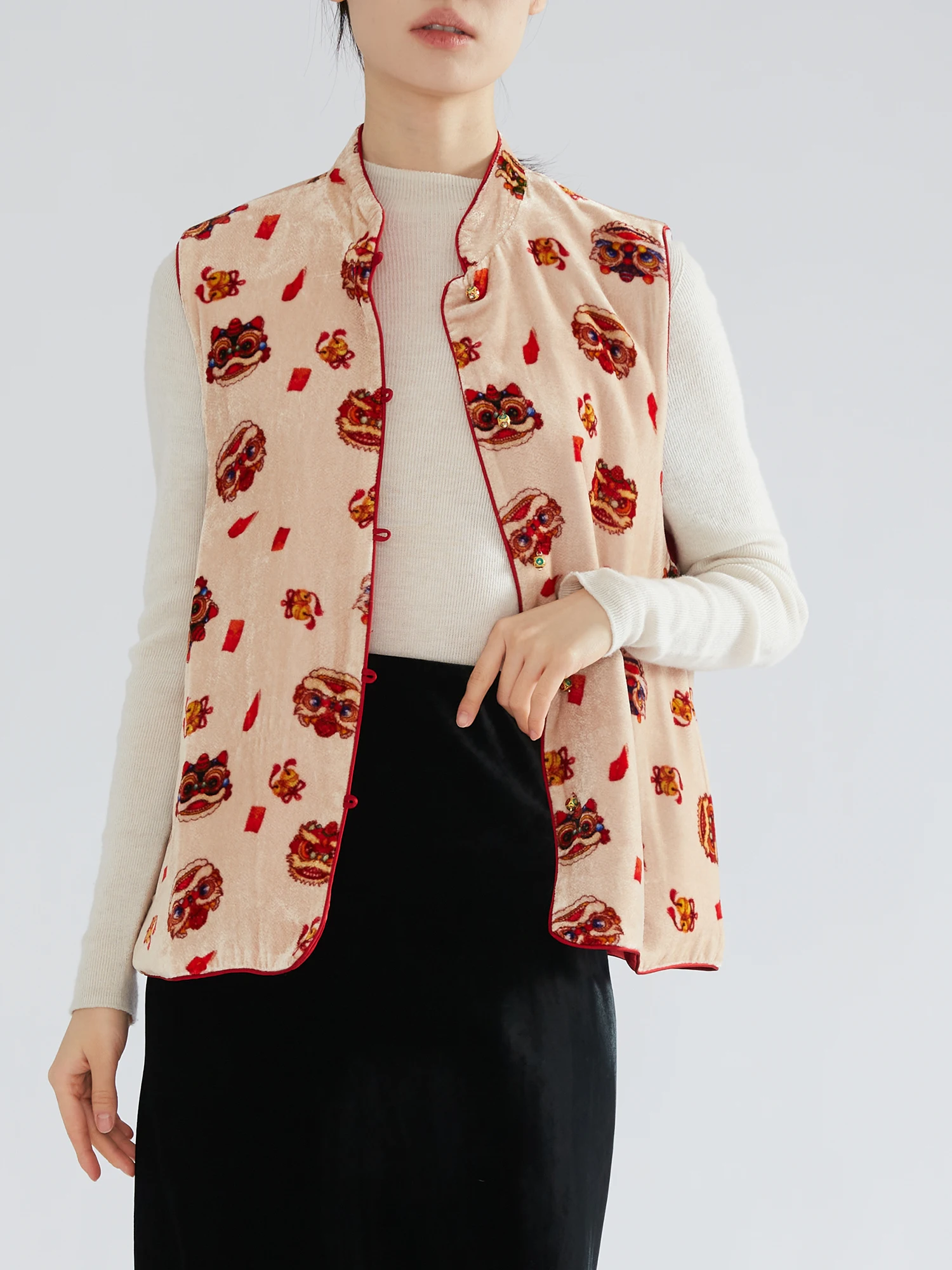 

Двусторонний велюровый шелковый жилет для женщин с традиционной китайской вышивкой в стиле Льва, верхняя одежда Svel