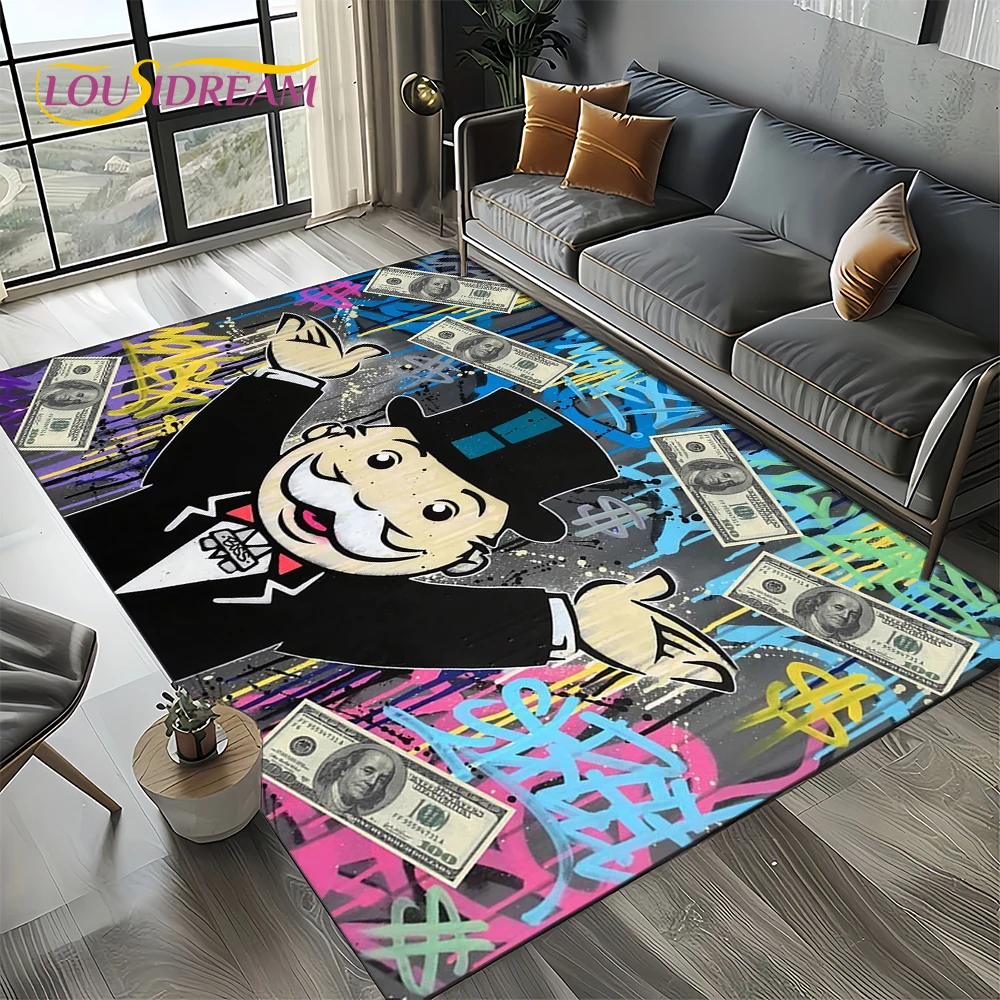 3D Rich Man Game Monopoly Dollar Cartoon Carpet Rug for Living Room Bedroom Home Sofa Decoration,Kid Area Rug Non-slip Floor Mat