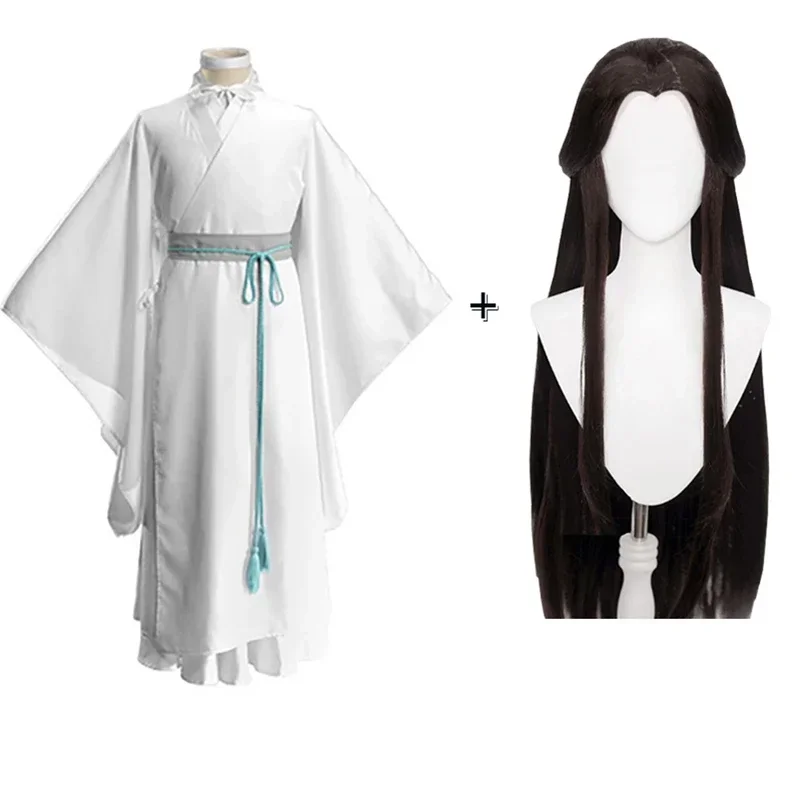 Anime Xie Lian Guan Ci Fu Cosplay Traje para homens e mulheres, trajes brancos de Han Fu, perucas, Halloween Prop, roupas