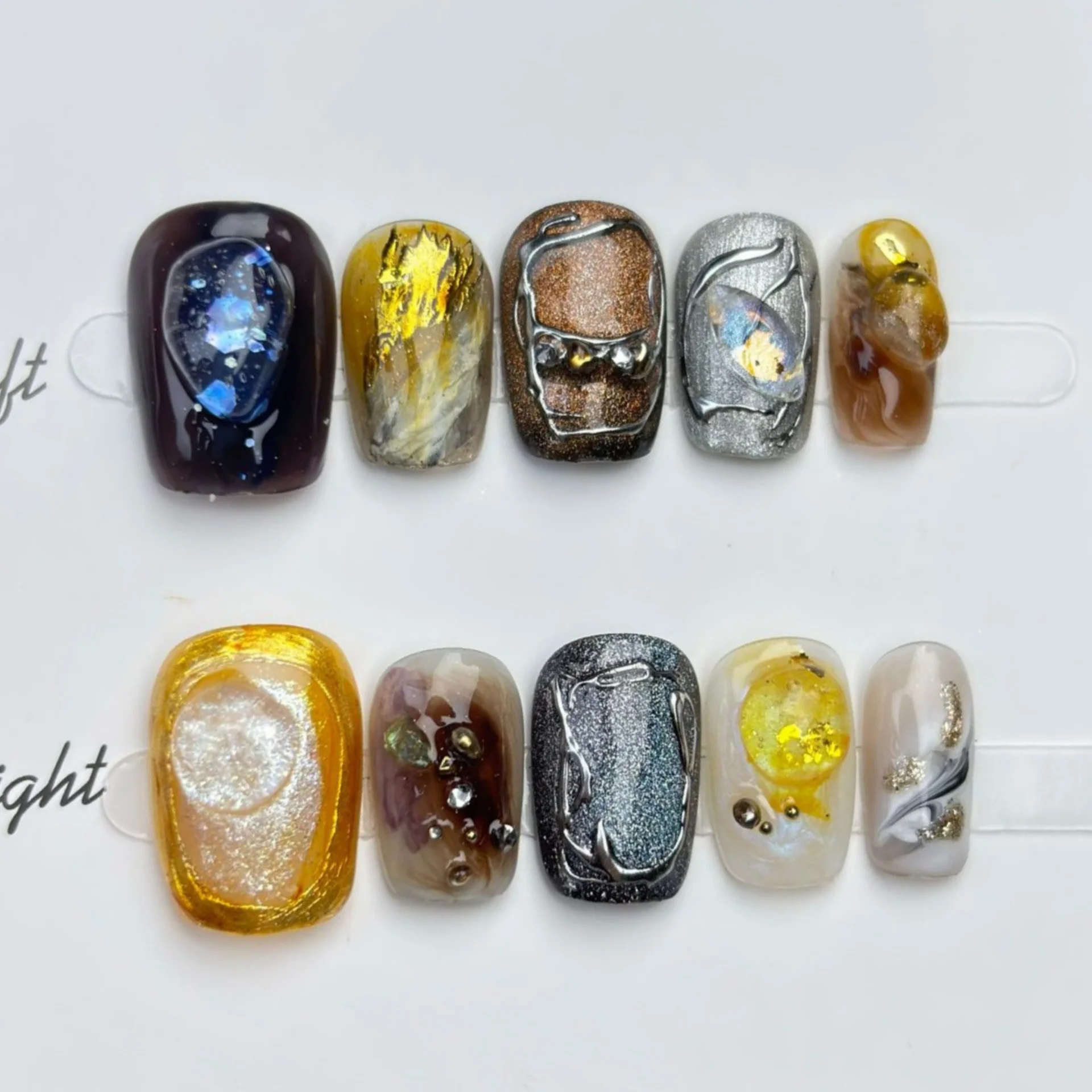 

10pcs Short Square Handmade Fake Nails Art Glitter Rhinestone Ballet False Nail Sets Reusable Gradient Colorful Press on Nails
