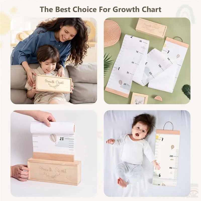 FBIL-For Wall Mounted Growth Chart 7 Ft Height Measurement Tool Waterproof Canvas Ruler Removable Neutral Nursery Decoration