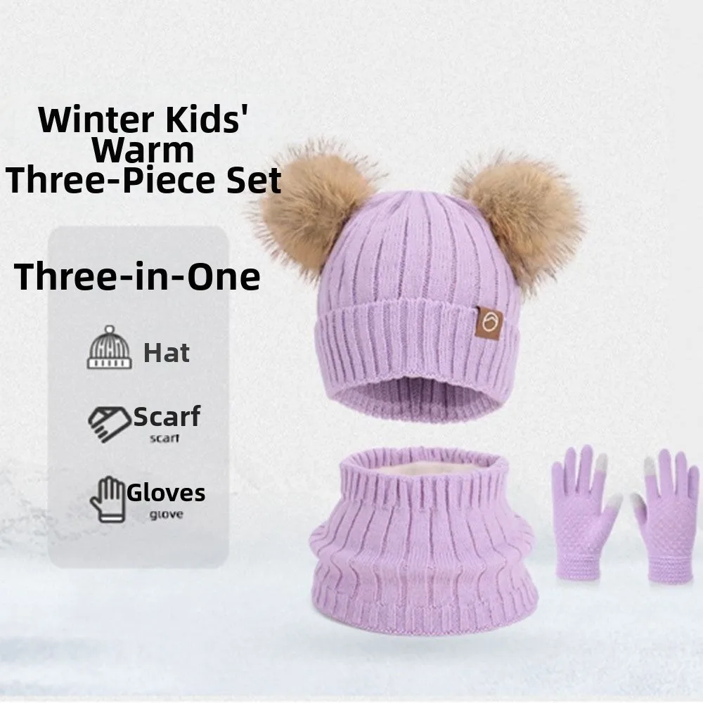 3 قطعة/المجموعة الصوف اصطف الاطفال قبعة وشاح قفازات مجموعة محبوك قبعة الحرارية حماية الأطفال قبعة قبعة سميكة المواد