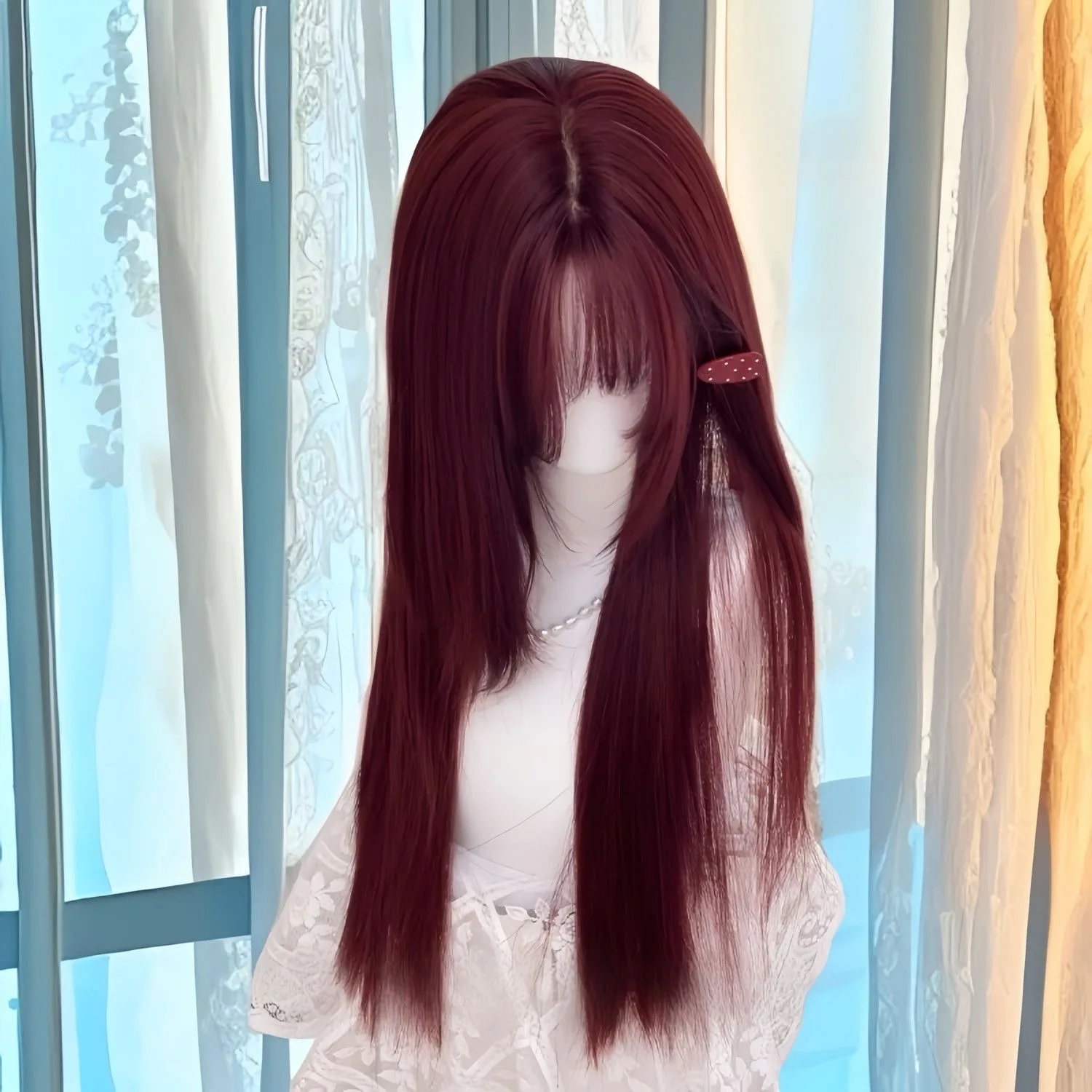 Rote Perücke, langes Haar, künstliches simuliertes Haar, Anime-Spielzubehör, Cosplay, Kopfbedeckung, glattes Haar, Foto-Show-Requisiten