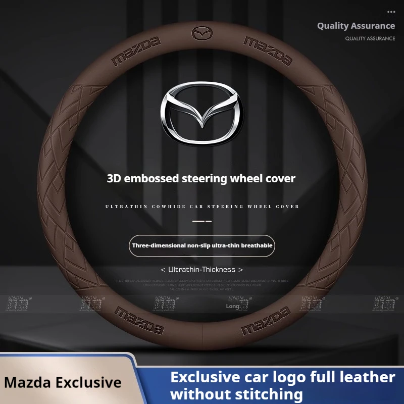 For Mazda 3 5 6 SKYACTIV Axela Atenza CX30 CX5 CX8 CX9 MX5 RX8 RX7 BT50 Leathe Car Steering Wheel Cove 3D Embossing Accessories