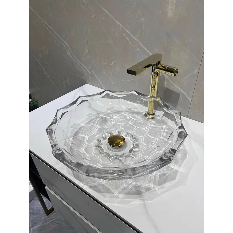 

Online celebrity luxury crystal glass washbasin die-casting art transparent lotus basin washbasin washbasin hotel