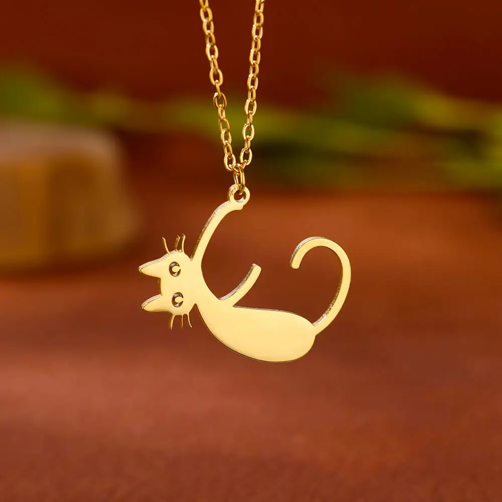 A-Z Initial Letter Dainty kitten Necklace for Women Stainless Steel Gold Color Pendant Letter Choker Jewelry Gifts