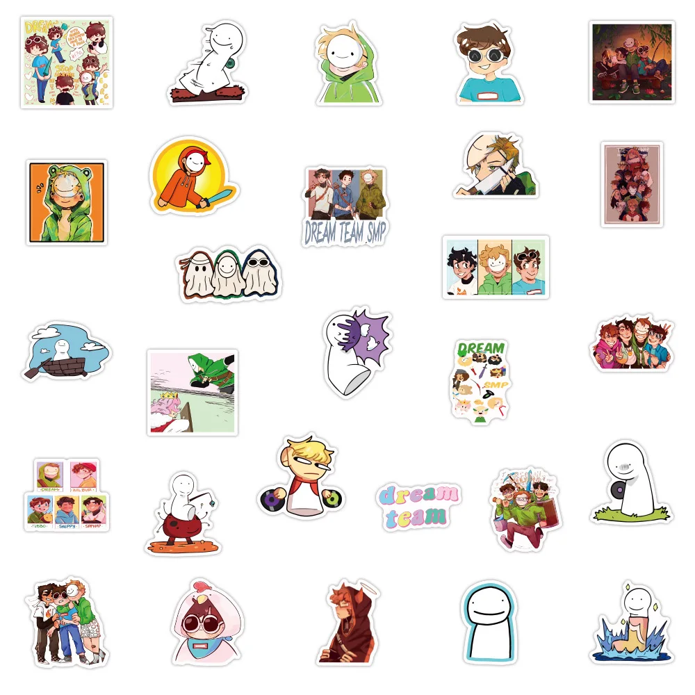 10/30/50PCS Dream Team Smp Anime Stickers DIY Diary Phone Laptop Luggage Skateboard Graffiti Decals Fun for Kid Toys Gift