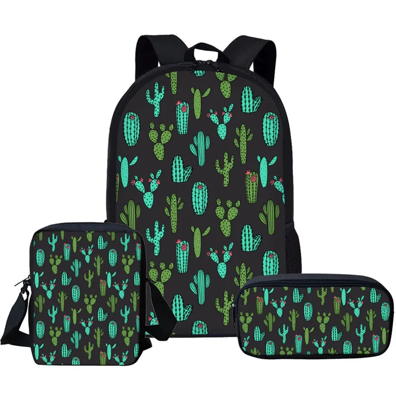 Plantas Tropicais Cacto Padrão Mochilas Escolares, Mochila Estudantil Elegante, Bolsas de Volta à Escola para Meninos e Meninas Adolescentes, criança, 3 peças por conjunto