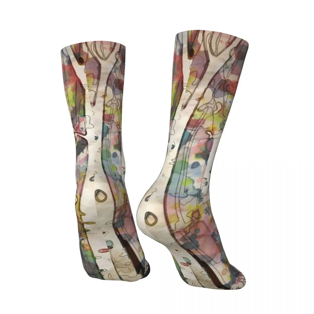 Retro Watercolor Colorful Forest Birch Trees In The Forest Of Dreams Men's compression Socks Unisex Street Style Pattern Printed