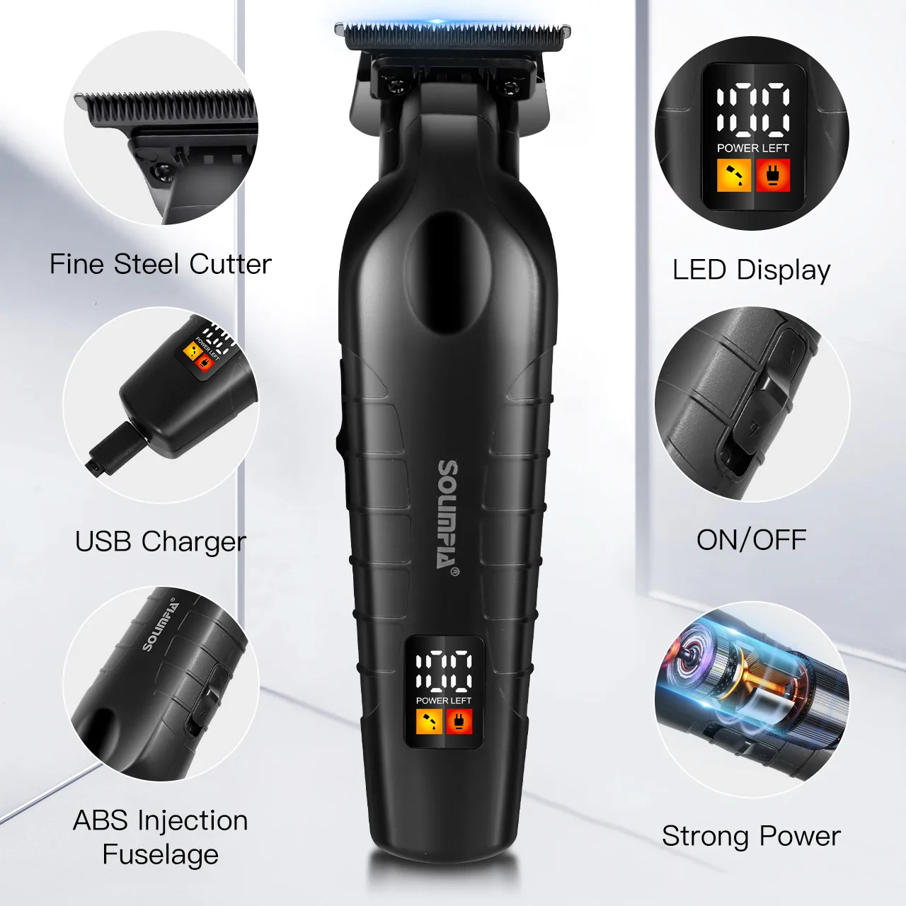 Solimpia LCD Digital Display Hair Shears with 0 Blades Salon-Specific Engraving Shears USB-Charged Lettering Clippers