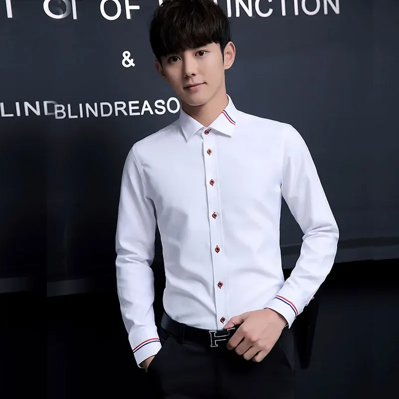 

New Men's Shirt Korean Oxford Spinning Solid Color Long Sleeve Non iron Professional Casual Cardigan Shirt Men's Wear