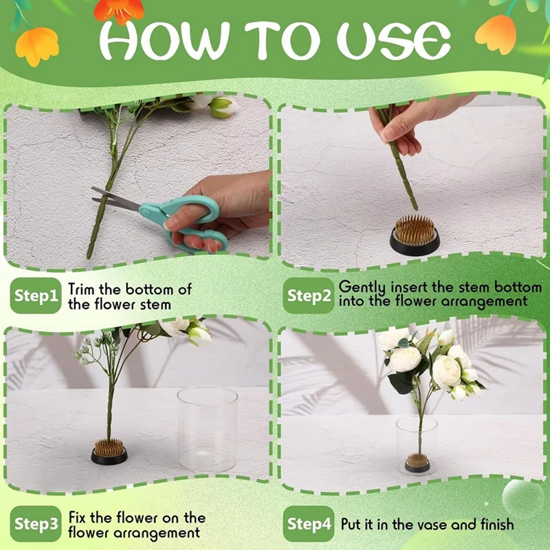 6ชิ้นกบดอกไม้ทองเหลืองทรงกลมที่ใส่ดอกไม้แจกัน Ikebana สไตล์ญี่ปุ่นเครื่องมือจัดดอกไม้