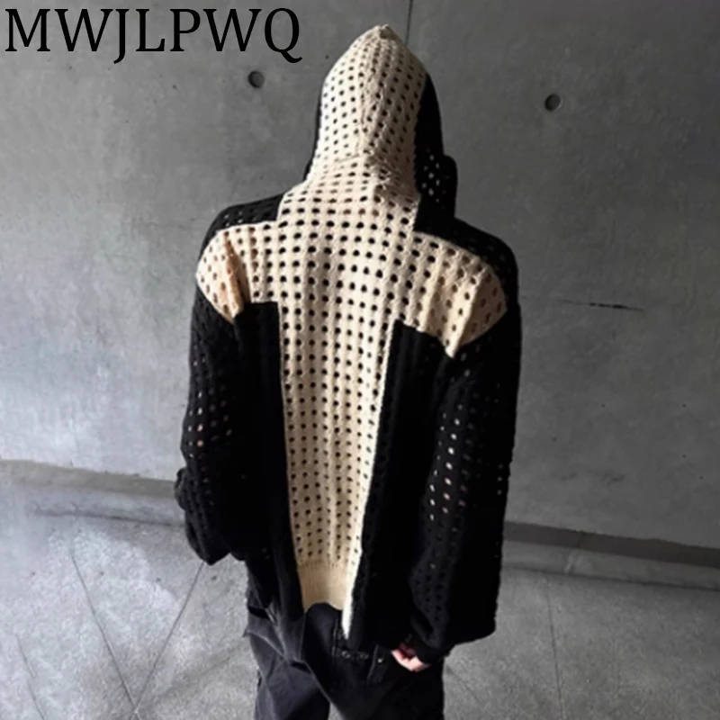 

MWJLPWQ Printed Hollowed-out Niche Design Sweater High Street Y2K Autumn Hooded Tops Male Hiphop Tide Clothing Winter New 010430