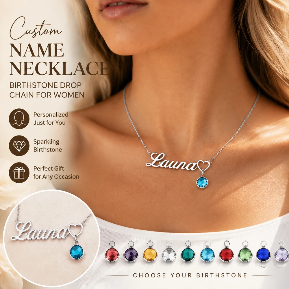 Personalized Name Birthstone Necklace Custom Name Choker Stainless Steel Necklaces For Women Man Customized Jewelry Couple Gift
