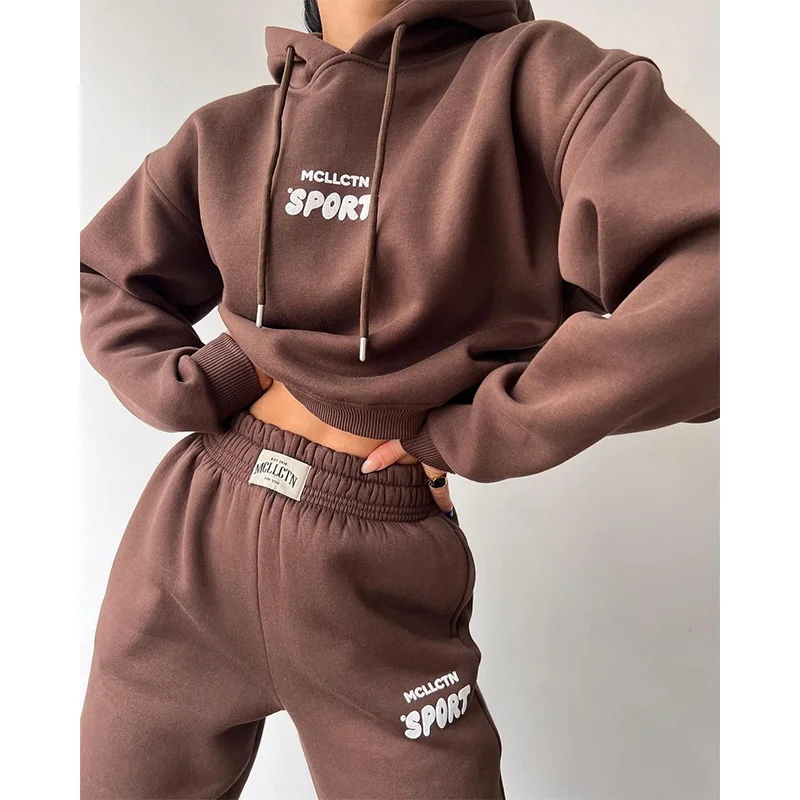 Sport 2 Piece Pants Set Fashion Hoodies Sweatshirts Outwears Autumn Winter Clothes Women Pullovers Ladies Clothing Hood Outfits