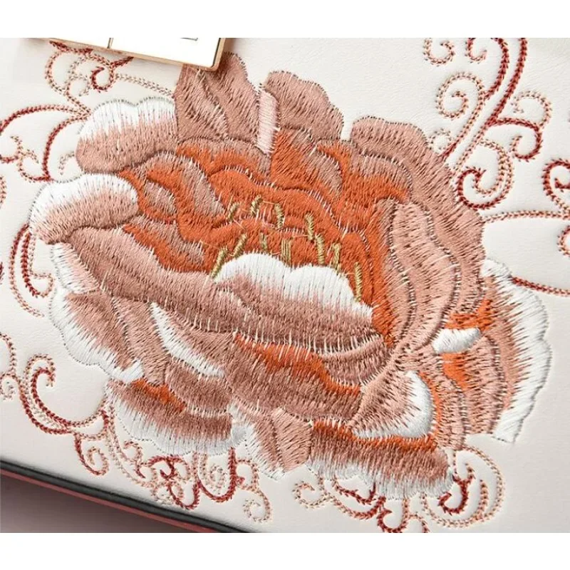 Peony Flower Embroidered Mother Bags Large Capacity Women\'s Top-Handle Bags National Style Middle-aged Atmosphere Crossbody Bag