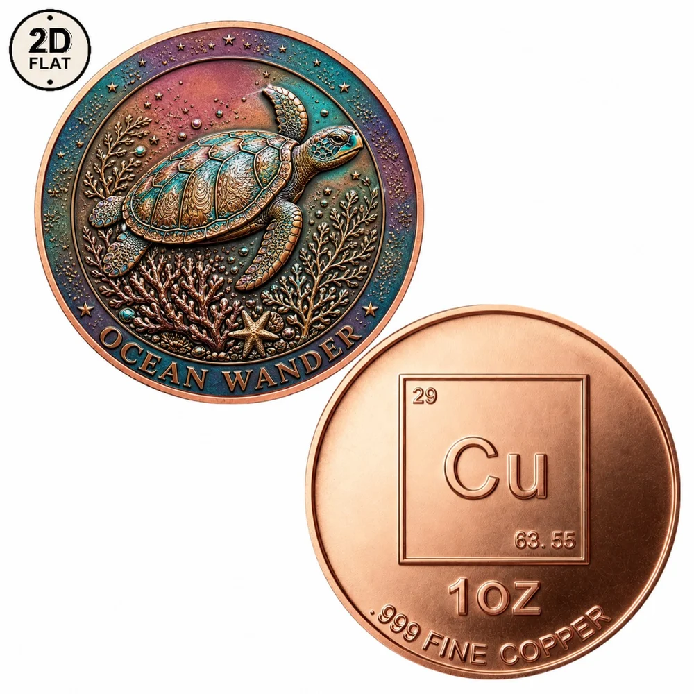 1pc Ocean Wander Sea Turtle 1oz Pure Copper Coin Underwater Wildlife Commemorative Medal Marine Life Gift for Ocean Enthusiasts