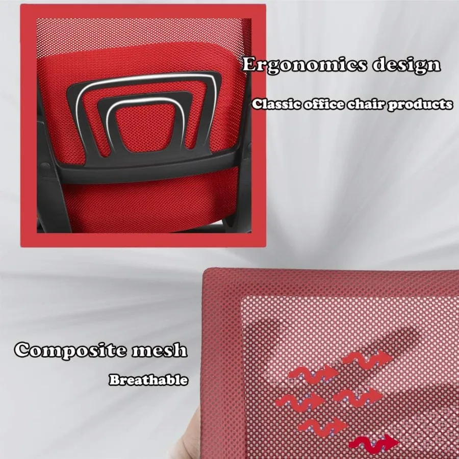 كرسي مكتب، كرسي كمبيوتر شبكي، دعم قطني، مقعد تنفيذي حديث قابل للتعديل، كرسي دوار مع عجلات (أحمر)