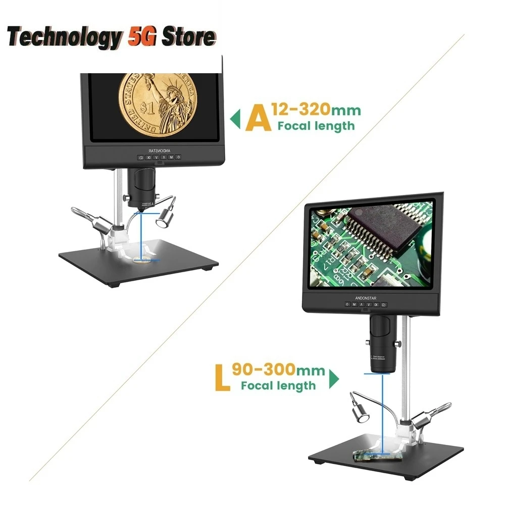 Andonstar AD209 Microscópio digital com tela LCD de 10 polegadas para reparo de telefone, artes e ofícios/miniatura