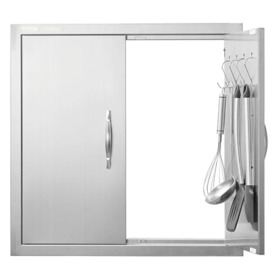 

BBQ Access Door 24H Inch Double Outdoor Kitchen Stainless Steel Flush Mount Door Double Wall Vertical with Handles and Hooks fo
