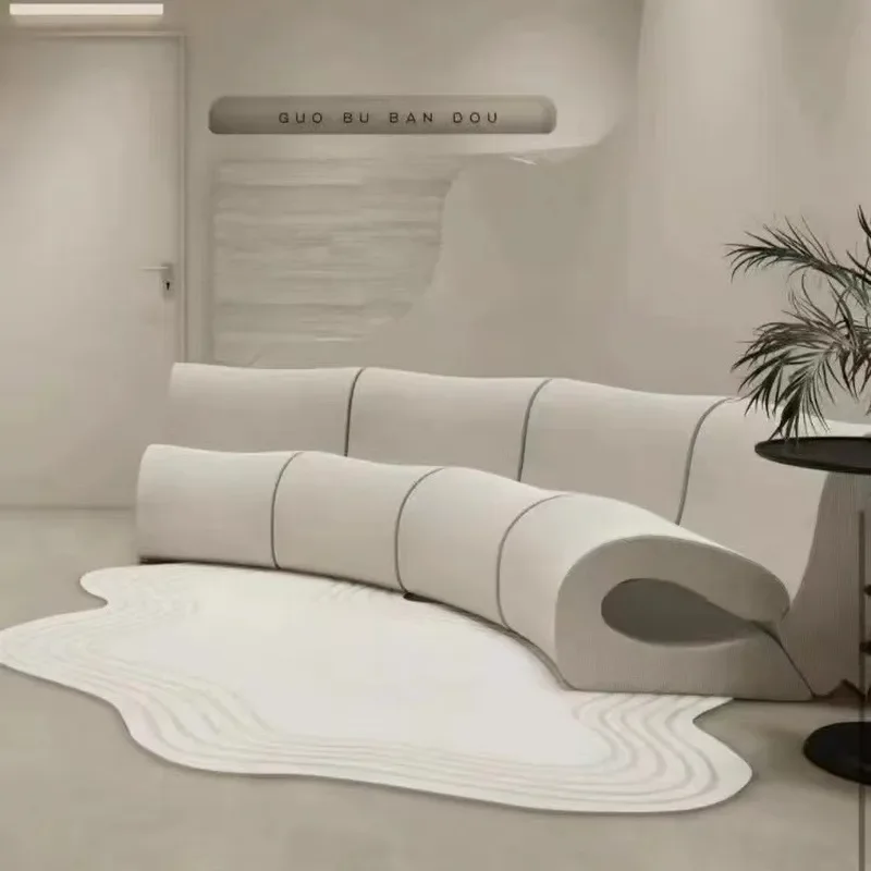Italian Minimalist Solid Wood Corner Sofa Curved Multi Person Fabric Tofu Couch for Large Apartment Living Room Household