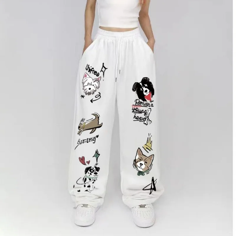 Pantaloni da ballo jazz alla moda carini Pantaloni a gamba larga con graffiti dei cartoni animati Pantaloni sportivi Harajuku Streetwear Pantaloni comodi a vita alta