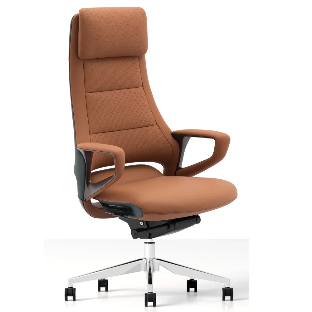 2026 Luxury Modern Executive Leather Arm Ergonomic Adjustable Brown Real Leather Office boss Manager Chair for Office Home