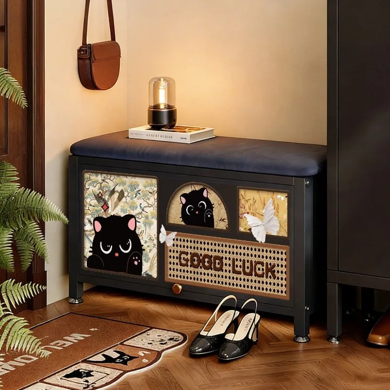 Medieval style shoe change stool door household entrance door shoe cabinet integrated