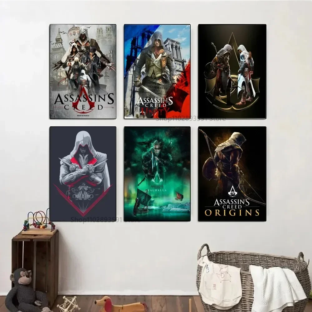 1pc Game Assassin's Creed Poster Poster Stickers Art Wall Murals Decor Game Room Decor Gifts Kawaii HD Painting Cat Cars