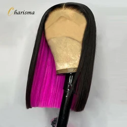 Charisma Synthetic Lace Front Wig Black/Pink Wig Short Bob Style Lace Frontal Wigs For Women Natural Hairline Middle Part Wigs