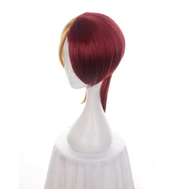 Wig Cosplay rambut sintetis campuran emas merah 45cm, Wig pesta kostum tahan panas