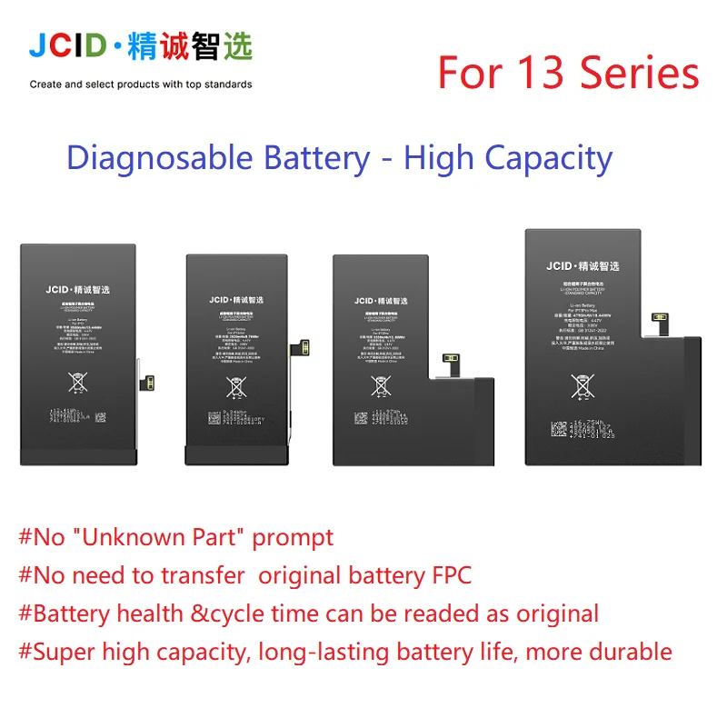 1 قطعة/2 قطعة/5 قطعة JCID قدرة عالية التشخيص استبدال البطارية آيفون 12 13 14 برو ماكس لا المنبثقة 100% الصحة على IOS18 & 26