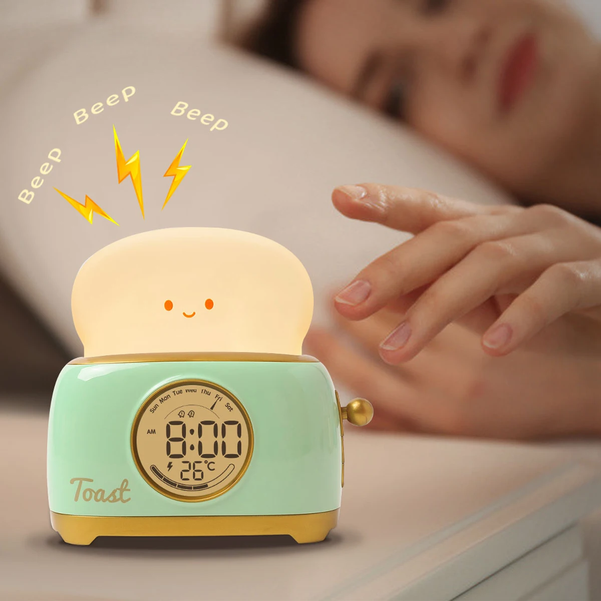 Bread Maker Night Light Alarm Clock Toast Night Light Timing Alarm Clock USB Charging Desktop Decorative Lamp Children\'s Gift