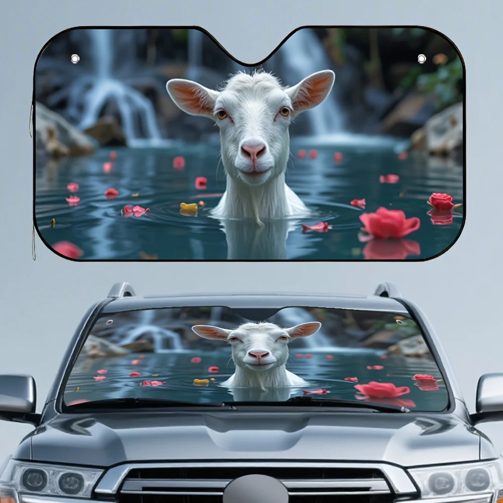 

1 шт. Автомобильный солнцезащитный козырек Goat Oasis Bliss — химерный дизайн козла и водопада с красными цветами, высококачественный, подходит для всех транспортных средств, блока