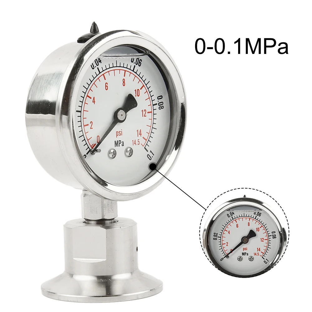 0-0.1MPa Sanitary Diaphragm Pressure Gauge Stainless Steel Manometer 50.5mm Chuck Quick Release Pressure Gauge Diaphragm Gauge
