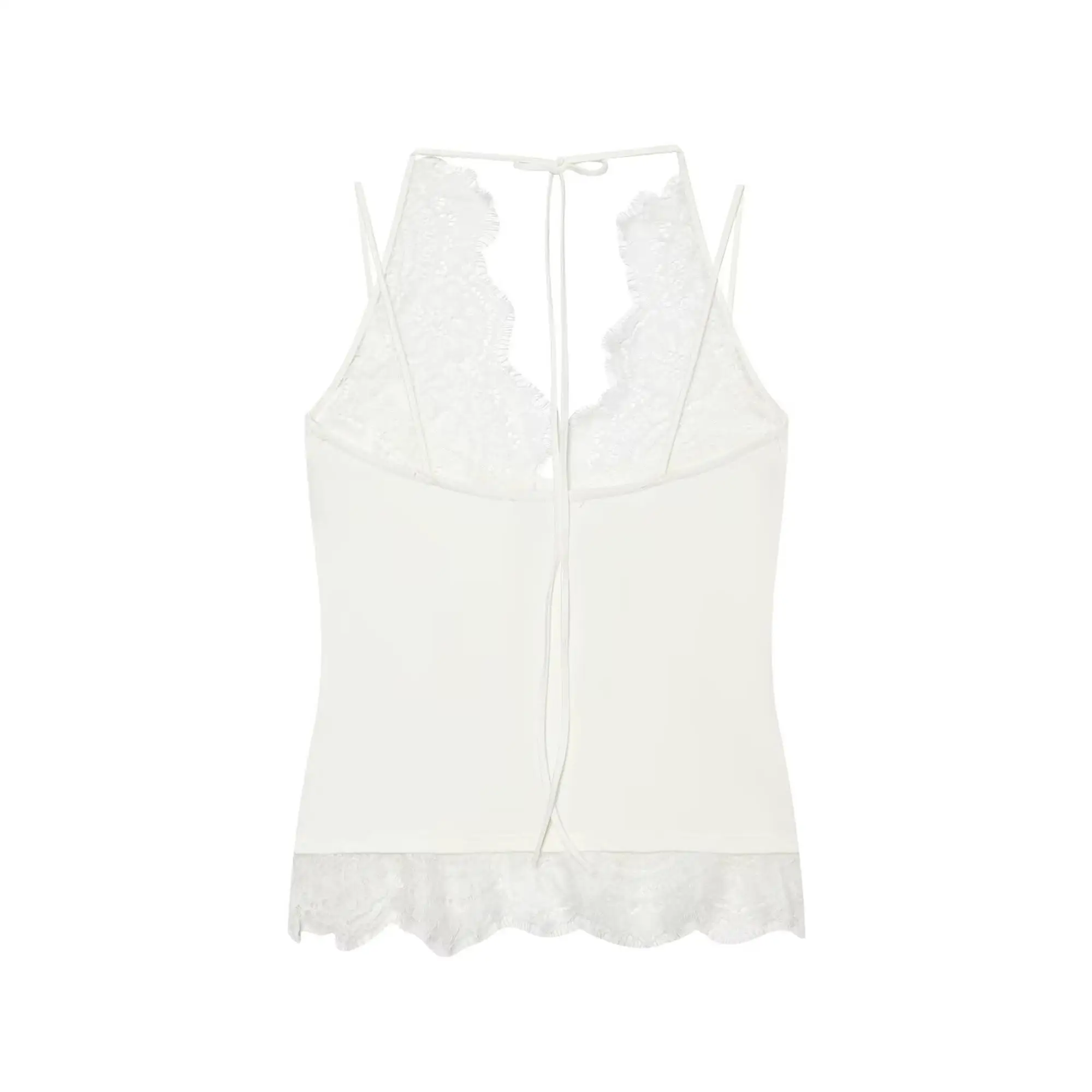 TFMLN Damen Neckholder-Top mit Spitzenbesatz, schickes ärmelloses Cami-Top, Sommer, neu, einfarbig, sexy, schlankmachend, für Ausgeh-Looks, lässige Damenbekleidung – Detail 10