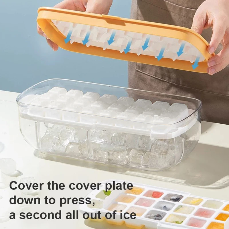 2 In 1 Ice Cube Trays Silicon Bottom Ice Cube Storage Container Box with Lid Ice Mold Makers for Cool Drinks Kitchen Bar Tool