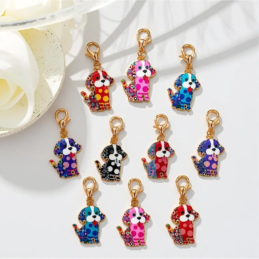 1/5/10/20/50/100pcs Random Mixed Color Leopard Print Puppy Keychains, Cute and Stylish Enamel Metal Bag Charms, Backpack Charms,