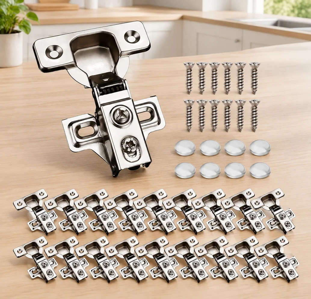 60 Pack Soft Close Cabinet Door Hinges for 1/2 Inch Overlay Cupboard Door, 105 Degree Opening Angel, Stainless Concealed