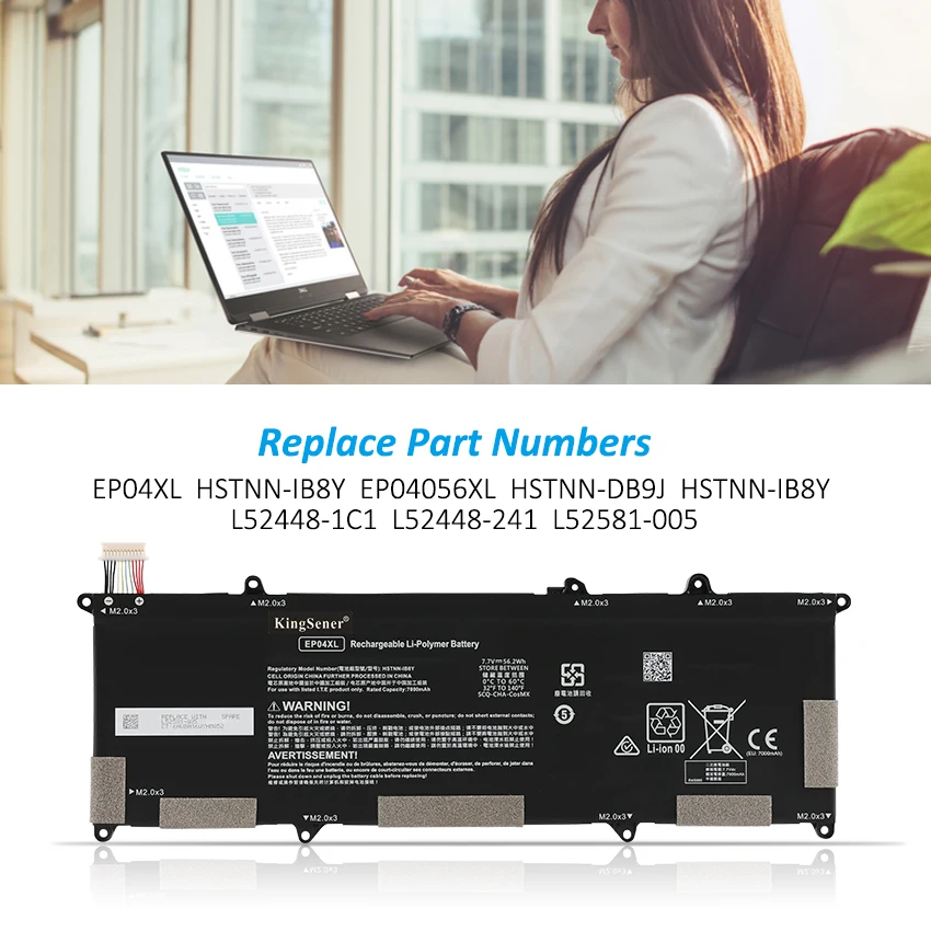 KingSener EP04XL Laptop Battery For HP Elite Dragonfly G1 G2 Series Notebook HSTNN-DB9J HSTNN-IB8Y L52448-1C1 7.7V 56.2Wh